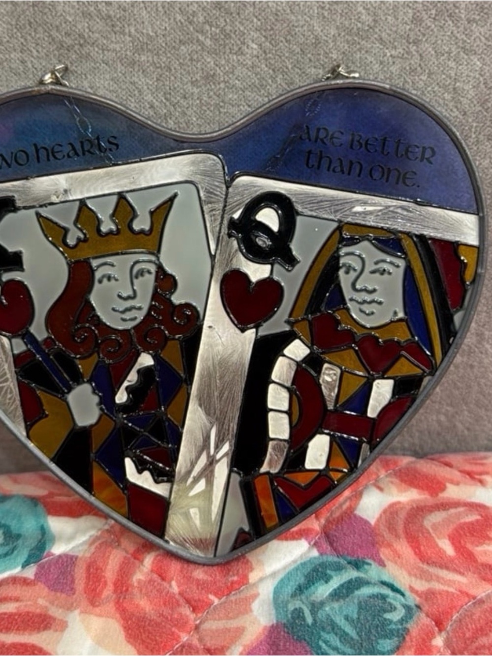 Joan Baker Handpainted Suncatcher Heart Shaped King and Queen - 5”